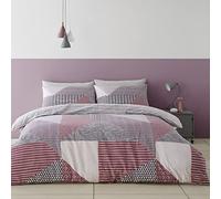 Catherine Lansfield LARSSON GEO PLUM Duvet Cover Set 160 x 200 + 50 x 80 cm