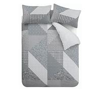 Catherine Lansfield Larsson Geo Reversible Double Duvet Cover Set with Pillowcases, Grey, Double