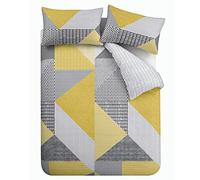 Catherine Lansfield Larsson Geo Reversible Double Duvet Cover Set with Pillowcases, Ochre, Double