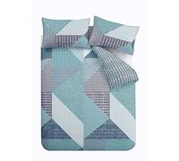 Catherine Lansfield Larsson Geo Reversible Double Duvet Cover Set with Pillowcases, Teal Green, King
