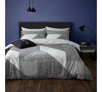 Catherine Lansfield Larsson Geo Reversible Double Duvet Cover Set with Pillowcases, Grey, Double