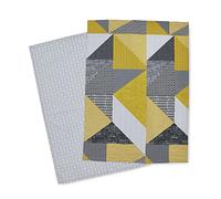 Catherine Lansfield Tea Towels Larsson Geo Cotton Ochre Pair