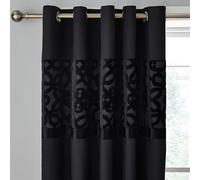 Catherine Lansfield Lattice Cut Velvet 66x72 Inch Lined Eyelet Curtains Two Panels Black