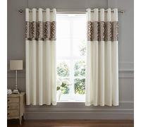Catherine Lansfield Lattice Cut Velvet 66x72 Inch Lined Eyelet Curtains Two Panels Natural