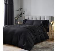 Catherine Lansfield Lattice Cut Velvet Double Duvet Cover Set with Pillowcases Black