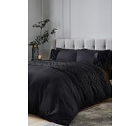 Catherine Lansfield Lattice Cut Velvet Double Duvet Cover Set with Pillowcases Black