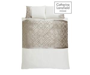 Catherine Lansfield Lattice Cut Velvet Embellished Duvet Cover Set / Accessories