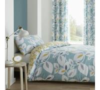 Catherine Lansfield Leaf Print Teal Bedding Set - Double