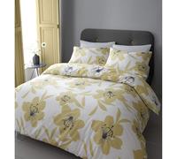 Catherine Lansfield Lily Ochre Double Duvet Cover Set Reversible Bedding Quilt