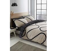 Catherine Lansfield Linear Curve Geometric Black Duvet Cover & Pillowcase Set Black