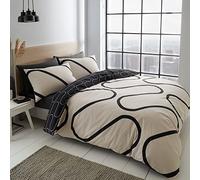 Catherine Lansfield Linear Curve Geometric Black Duvet Cover & Pillowcase Set Black