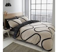 Catherine Lansfield Duvet Set Linear Curve Geometric Easy Care Black King