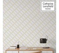 Catherine Lansfield Linear Curve Wallpaper White Gold