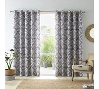 Catherine Lansfield Living Aztec Geo 66x90 Inch Lined Eyelet Curtains Two Panels Charcoal Grey