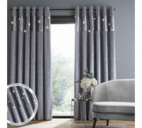 Catherine Lansfield Deco Velvet Sequin Eyelet Curtains Grey