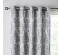 Catherine Lansfield Living Damask Jacquard 66X72 Inch Eyelet Curtains Two Panels Silver Grey