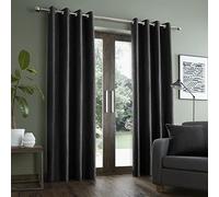 Catherine Lansfield Living Faux Suede 90x90 Inch Eyelet Curtains Two Panels Black