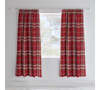 Catherine Lansfield Living Kelso Check 66X72 Inch Pencil Pleat Curtains Two Panels Red