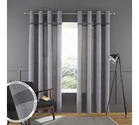Catherine Lansfield Melville Woven Texture 90 x 90 Inch Eyelet Curtain Pair Grey