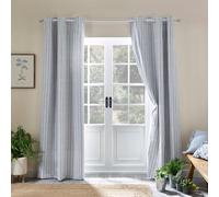 Catherine Lansfield Logan Stripe 46x54 Inch Lined Eyelet Curtains Two Panels Blue