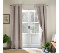 Catherine Lansfield Logan Stripe Lined Eyelet Curtains Blue 117x229cm Beige