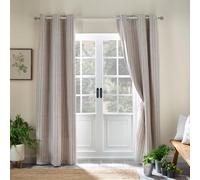 Catherine Lansfield Curtains Logan Stripe Lined Eyelet 66x72 in Two Panels Natural