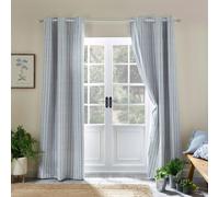 Catherine Lansfield Logan Stripe 46x90 Inch Lined Eyelet Curtains Two Panels Blue