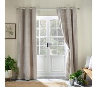 Catherine Lansfield Logan Stripe90x90 Inch Lined Eyelet Curtains Two Panels Natural