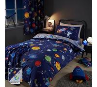 Catherine Lansfield Lost In Space Reversible Double Duvet Cover Set with Pillowcases Blue