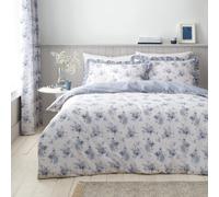 Catherine Lansfield Lucie Floral Frill Reversible Single Duvet Cover Set with Pillowcase White Blue
