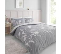 (Super King, Grey) Catherine Lansfield Meadowsweet Floral Duvet Cover Set Floral Bedding Set Quilt Cover Grey Blue White