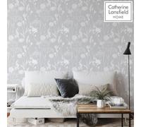Catherine Lansfield Meadowsweet Floral Grey Straight Match Wallpaper