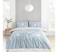 Catherine Lansfield Meadowsweet Floral Reversible Double Duvet Cover Set with Pillowcase Sea spray Blue