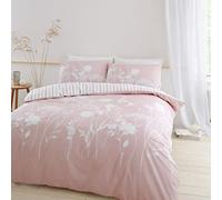 Catherine Lansfield Meadowsweet Floral Reversible King Duvet Cover Set with Pillowcases Blush Pink