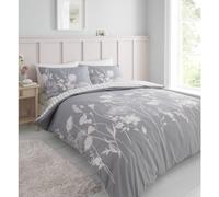 Catherine Lansfield Meadowsweet Floral Reversible King Duvet Cover Set with Pillowcases Grey Pink