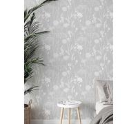 Catherine Lansfield Meadowsweet Floral Wallpaper Grey