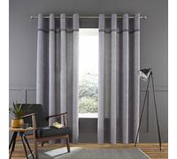 Catherine Lansfield Melville Woven Texture 90 x 90 Inch Eyelet Curtain Pair Grey