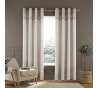 Catherine Lansfield Melville Woven Texture Cotton 46x54 Inch Eyelet Unlined Curtains Two Panels Natural
