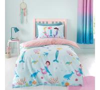 Catherine Lansfield Mermaid Reversible Single Duvet Cover Set with Pillowcase Blue