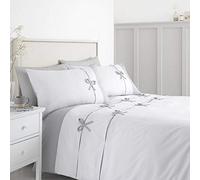 Catherine Lansfield Milo Bow Double Duvet Cover Set with Pillowcases White