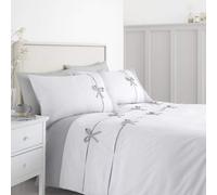Catherine Lansfield Milo Bow Double Duvet Cover Set with Pillowcases White