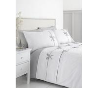 Catherine Lansfield Milo Bow King Duvet Cover Set with Pillowcases White