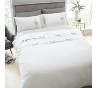 Catherine Lansfield Milo Bow Double Duvet Cover Set with Pillowcases White