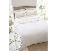 Catherine Lansfield Milo Bow Duvet Set Natural