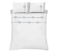 Catherine Lansfield Milo Tie Cute Bow Plain Kids Designer White Duvet Cover Set
