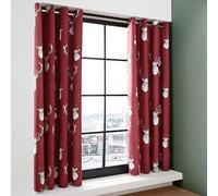 Catherine Lansfield Munro Stag Check 66x72 Inch Lined Eyelet Curtains Two Panels Red