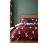 Catherine Lansfield Munro Stag Check Reversible King Duvet Cover Set with Pillowcases Red