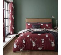 Catherine Lansfield Munro Stag Check Red Duvet Cover Set 200 x 200 + 2 (50 x 80)
