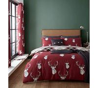 Catherine Lansfield Munro Stag Check Reversible Double Duvet Cover Set with Pillowcases Red