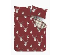 Catherine Lansfield Munro Stag Deer Tartan Design Red Duvet Cover Set / Curtains
